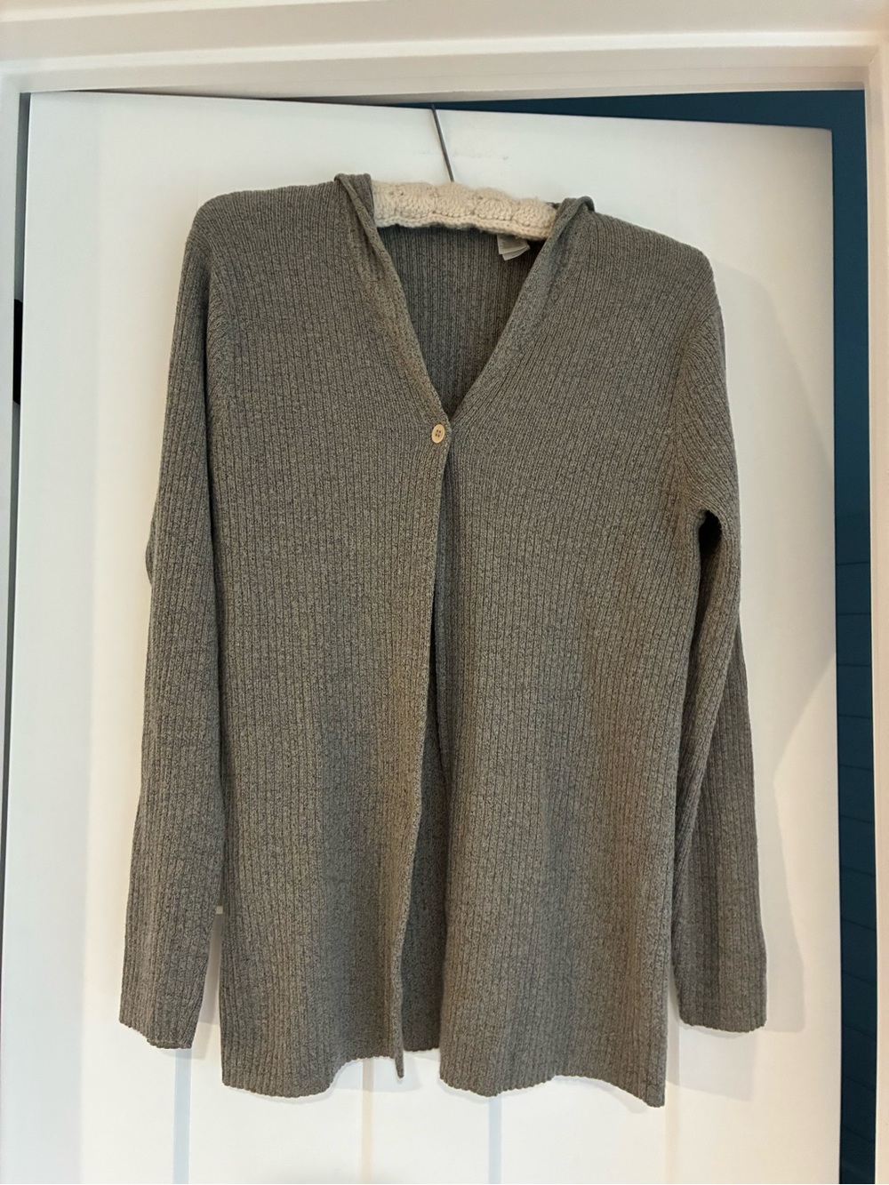 Liz Claiborne Wool blend Knit collared Cardigan Sweater - Gray one button L